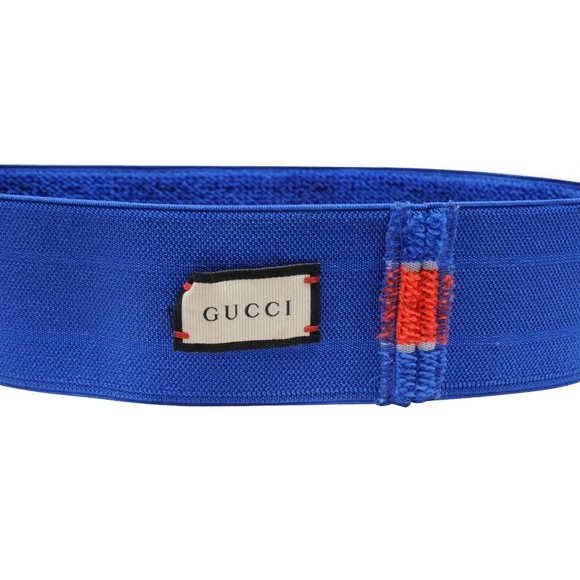 Gucci Unisex GG Logo Headband Blue Red Jacquard Web Striped Elastic Sweatband - Picture 5 of 7